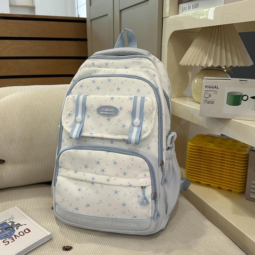 Schoolbag College Style School Bag Mori Dopamine Pain Layer Junior High School Student Large Capacity Backpack Cute Star Make-up Shoulder Bag