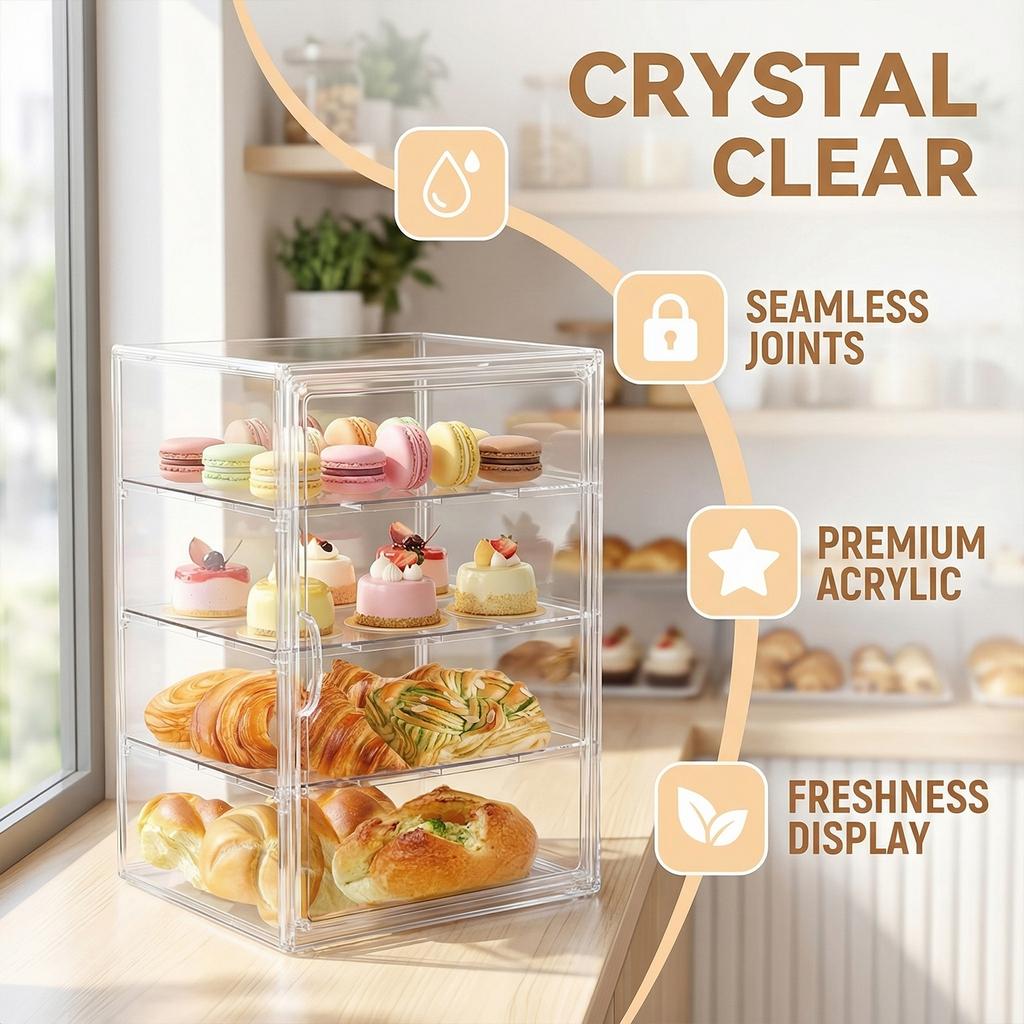 4-laags bakkerij patisserie vitrinekast Verstelbare brood displaykast Herbruikbare acryl opbergorganizer voor koekjes verjaardag chips