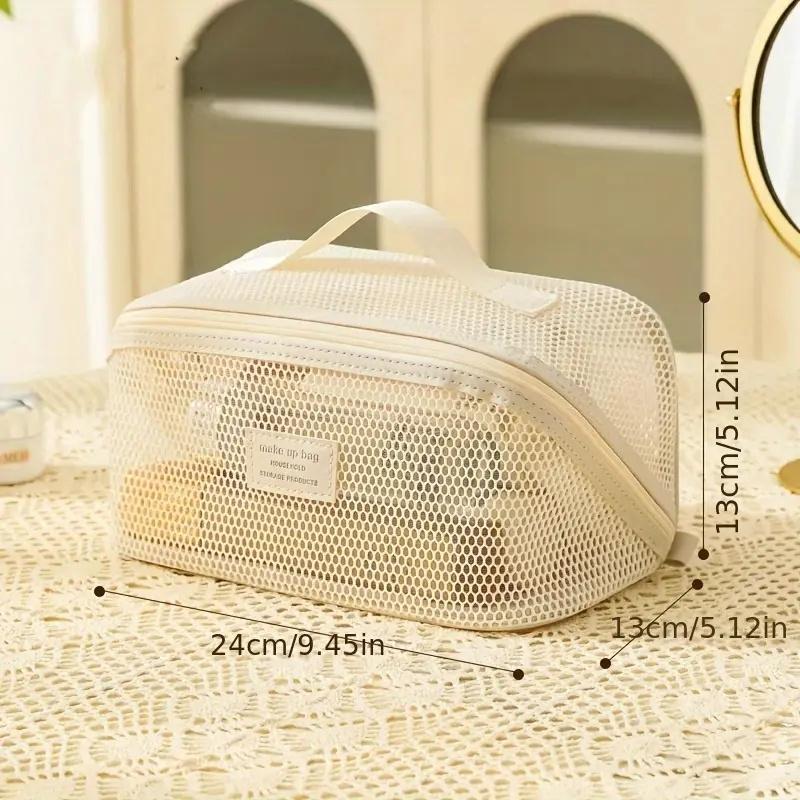 

1pc Large Capacity Nylon Mesh Transparent Cosmetic Bag, Multi-Functional Travel Pillow Case, Lightweight Toiletry Pouch for Women