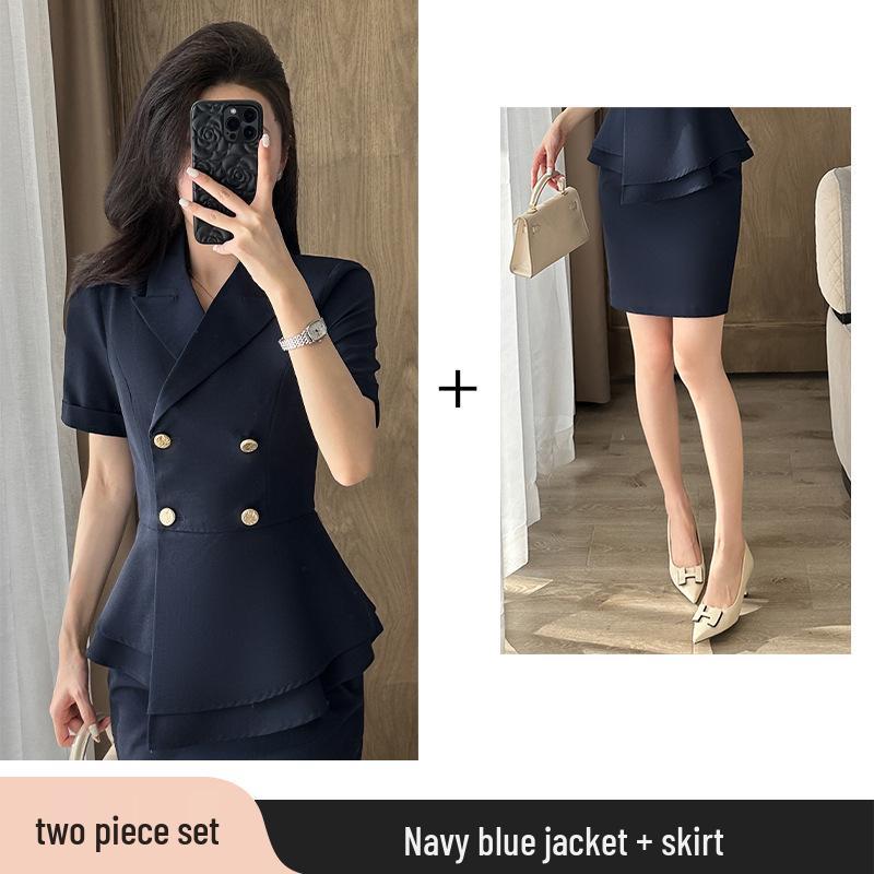 Women's Summer Short-Sleeve Suit Set - Elegant, High-End Professional Attire for Front Desk Managers