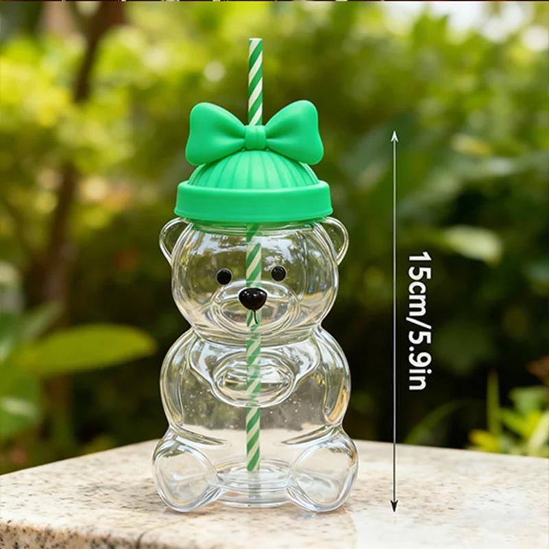 550ML Creative Bear Coffee Mug Cartoon Glass Mug with Straw Birthday Gift Suitable for Women Children Friends Christmas Gift