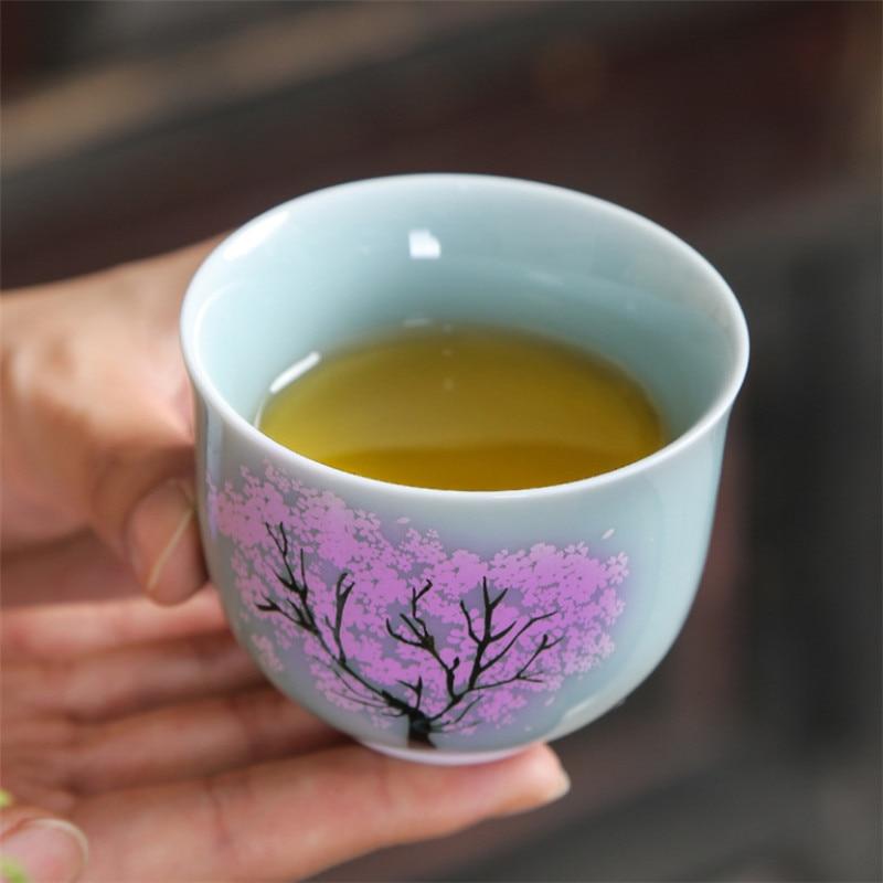Ceramic Thermal Discoloration Cherry Blossom Tea Cup Hand Painted Tree Color Changing Water Mug Office Teacup Kung Fu Drinkware