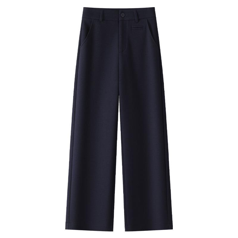 Women's 2024 Khaki Wool-Blend High Waist Straight Leg Cropped Pants for Autumn/Winter