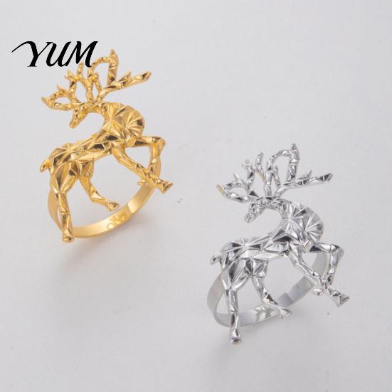 Gold Napkin Holders Christmas Deer Ring, Faceted Metal Elk Holder, Reusable Elegant Dining Table Accessories Ring for Xmas Holiday Wedding Receptions