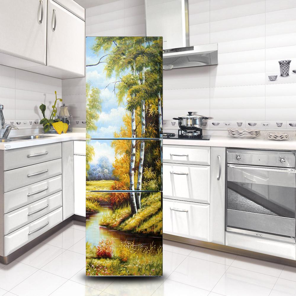 Refrigerator Wallpaper Vinyl Sticker Self-adhesive Fridge Door Cover Decal Landscape Flower Cat Cartoon Art Mural Kitchen Wardrobe Renovation Poster