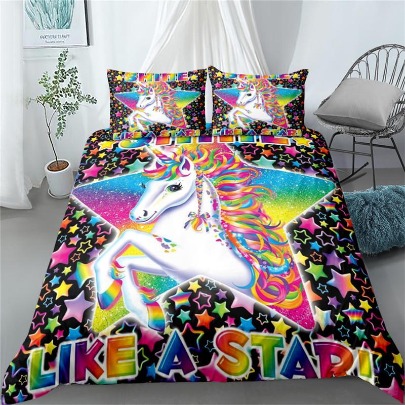 Set Copripiumino Principessa Rosa Unicorno Sorridente King Queen Full Twin Size Biancheria da Letto