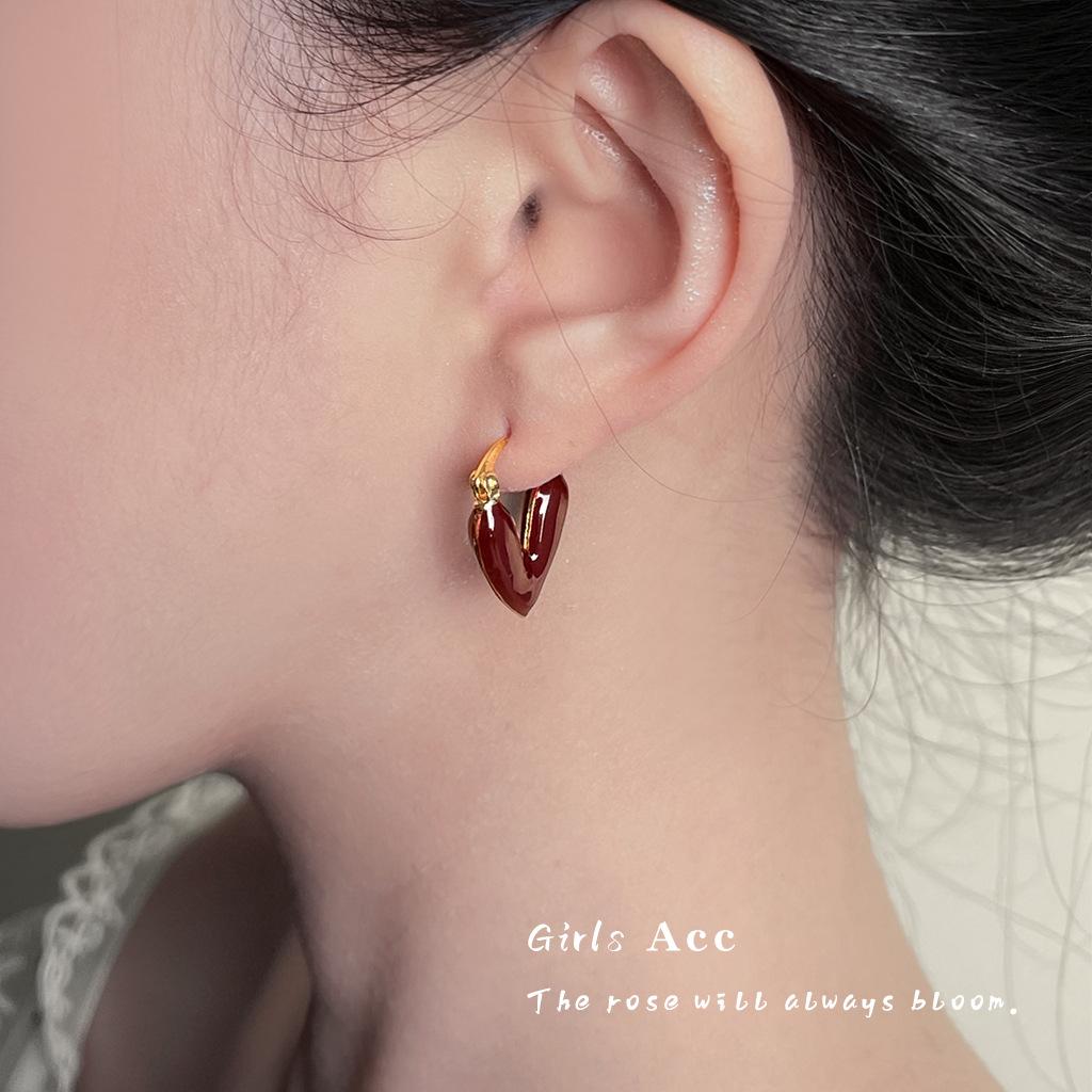 Ancola Red Drop Earrings: Women's Retro Chic, Fair-Skin Enhancing, Luxury Ear Jewelry.