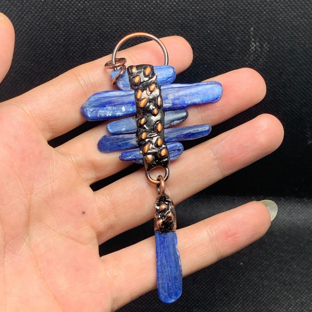 Hot Blue Kyanite Natural Gemstone Necklace Pendant Kyanite Free Form Blade Antique Bronze Soldered Large Quartz Charms Jewelry