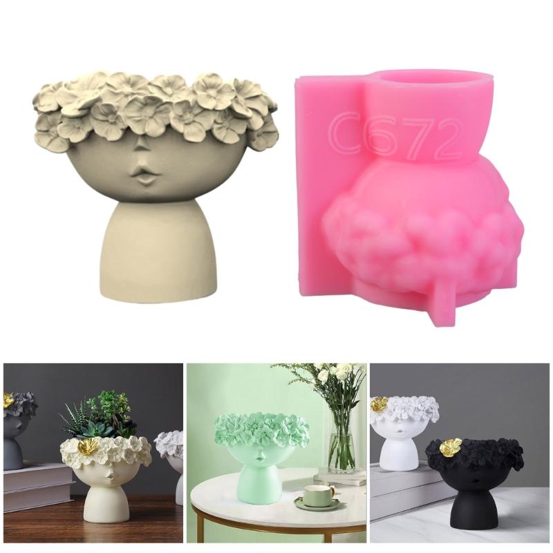 3D DIY Flower Pots Mold Silicone Concrete Mold Little Girl Vase Molds for Garden