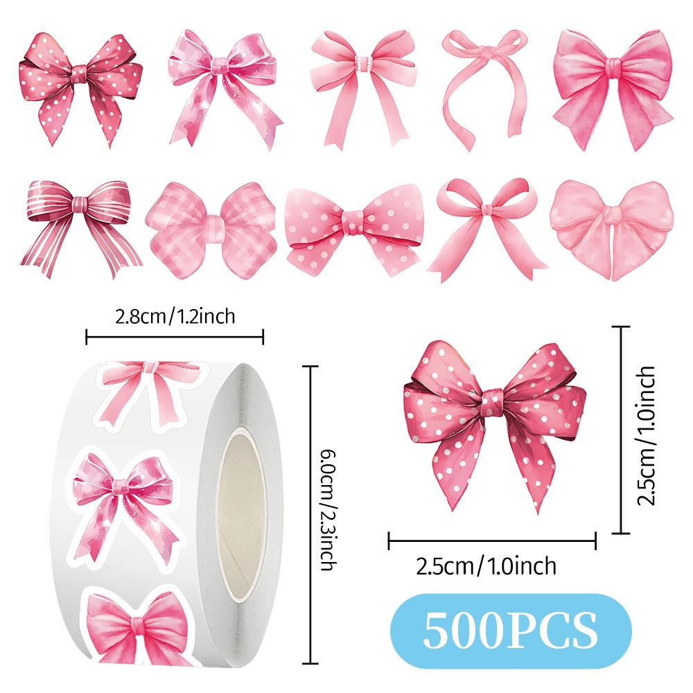 Pink Bow Stickers - 500/Roll for DIY Journals, Gift Boxes, and Decorative Sealing Labels