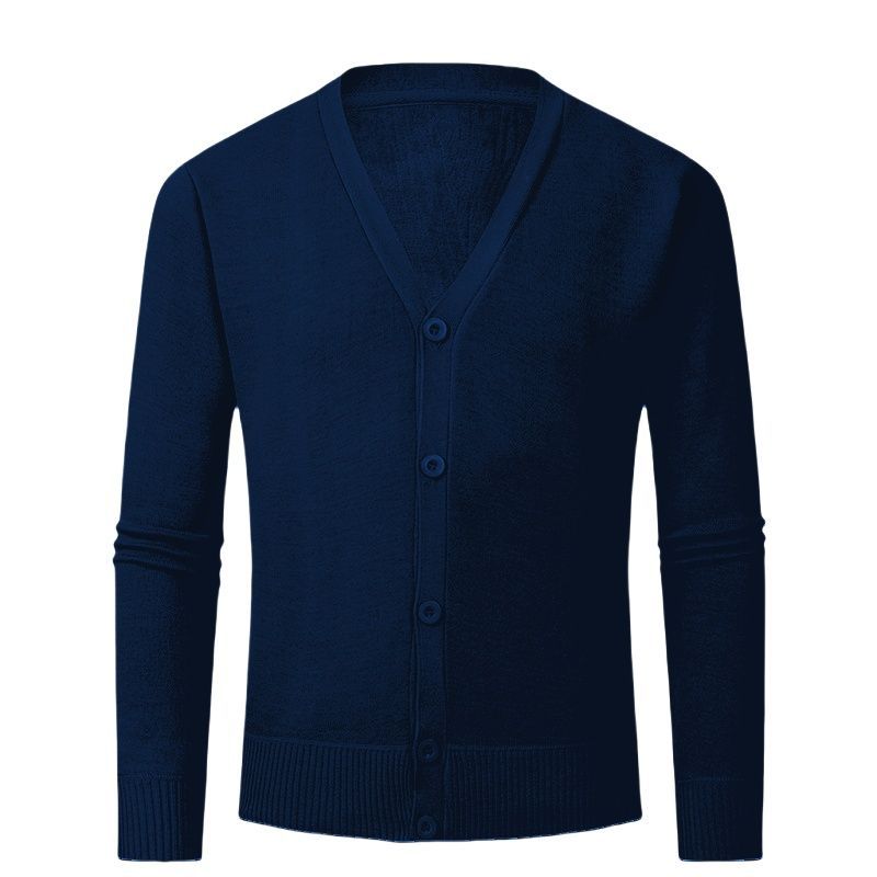 Zimní pánský jednobarevný pletený kardigan s výstřihem do V Pánský ležérní svetr slim-fit