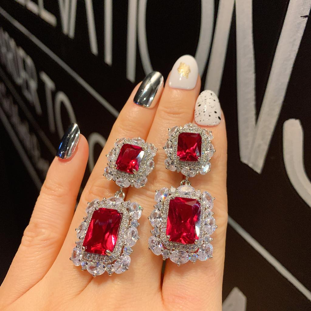 S925 Silver Needle Fashion Simulation Jewelry Accessories Set Imitation Dove Blood Red Corundum Pendant Necklace Women