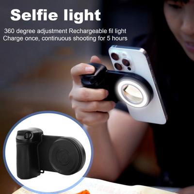 Impugnatura Manico Magnetica per Smartphone con Telecomando Staccabile Luce di Riempimento Regolabile per Foto Selfie Anti-shake Supporto Accessorio Portatile per Fotocamera
