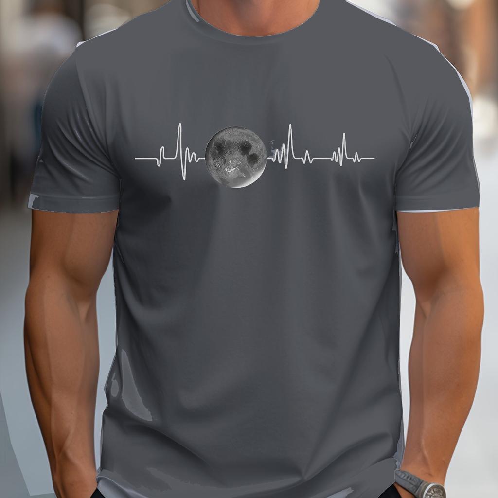 Summer Round Neck 3D Simple Pattern Print Top Fashionable Casual Short Sleeved Men's T-shirts