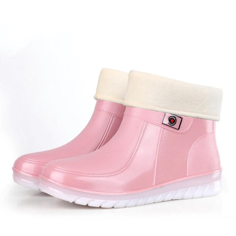 

Ladies Fleece Lined Ankle Rain Boots Velcro Waterproof Work Footwear 40 рожевий