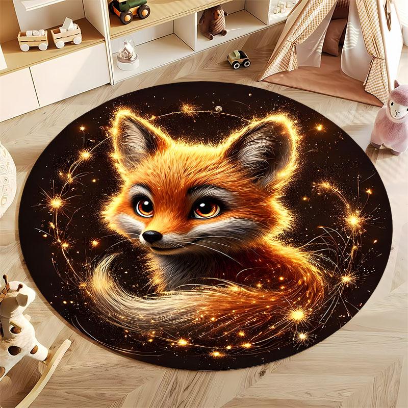 Free Shipping! Cozy Fox Design Carpet for Kids' Room Decor Round Carpet for Home Sofa Bedroom, Gift