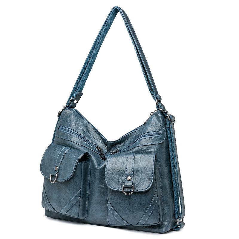 Damen Tasche Vintage Umhängetasche Große Kapazität Multi-Pocket PU Weiches Leder