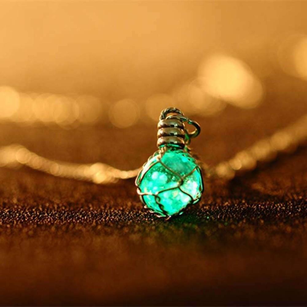 Glass Luminous Ball Neck Chain Hand Woven Round Luminous Pendant Luminous Glass Necklace  Women