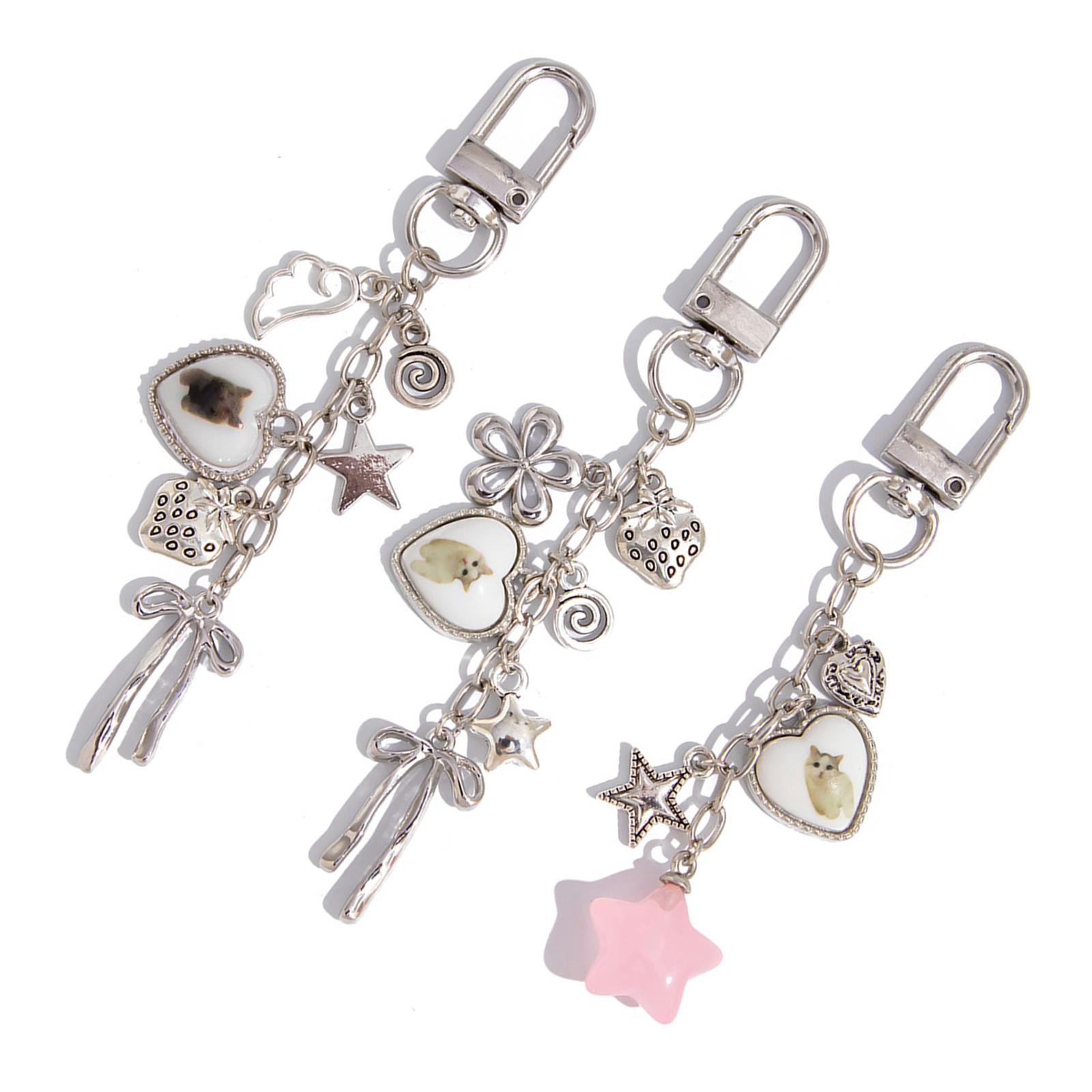 

Stylish Alloy Cats Keychain with Adorable Bowknot Animal Themed Keyring Ornament Purse Decoration for Women Girls