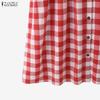 ZANZEA Women Grid Print Loose Casual Sleeveless Dress