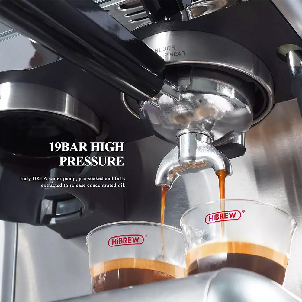 HiBREW H7 1550W Coffee Machine, 19Bar 2.8L Water Capacity Coffee Maker with Latte Cup Powder Tamper Electronic Scale