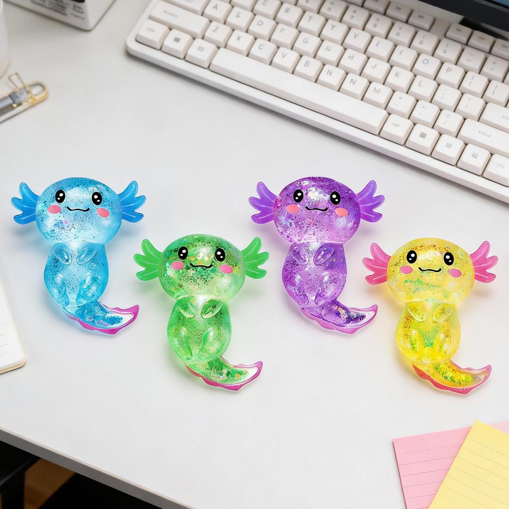 Sensory Squeeze Toy 4-Piece Salamander Design Dough Sparkling Fidget Animals For Children Adults Teens Indoor Classroom