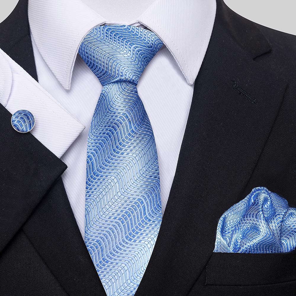 Korean Version Of Casual Floral Tie Men'S Jacquard Polyester Silk Pocket Towel Cufflink Tie Set