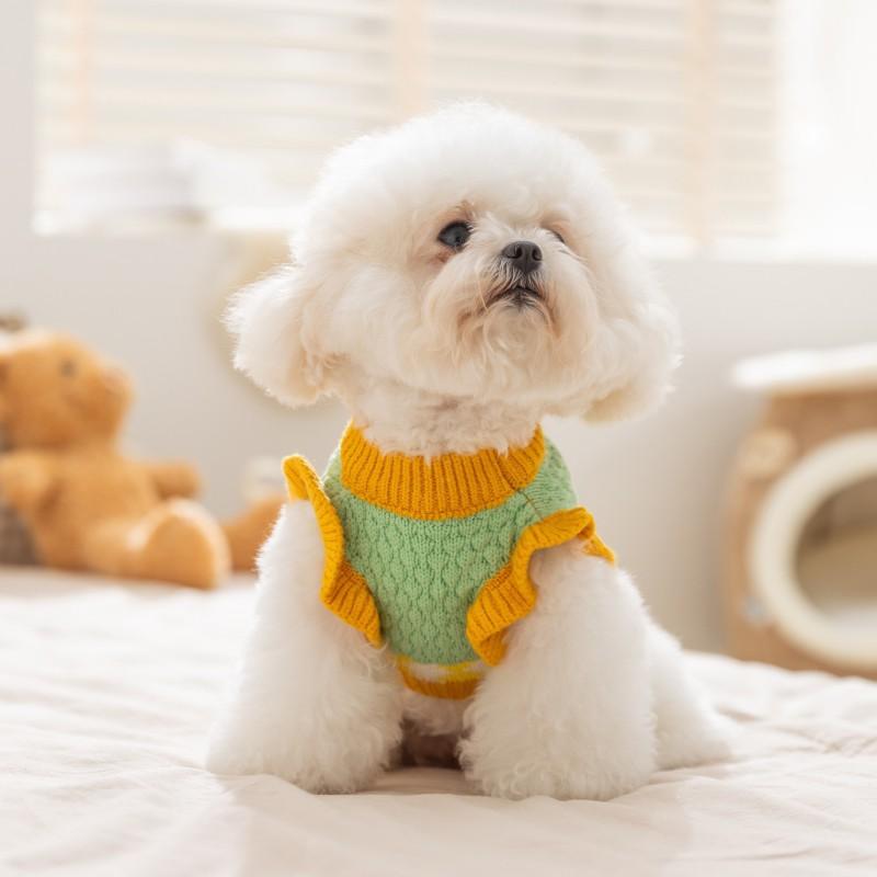 Knitted Dog Sweater With Pineapple Colorblock Grid Design Small Breeds