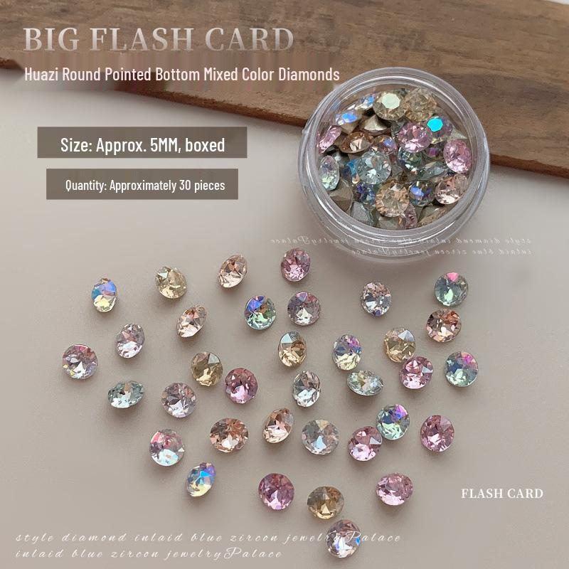 33-Cut Colored Pointed Rhinestones for Nail Art - Dazzling Multi-Faceted Round Stones, Ideal for DIY Filling and Stacking.