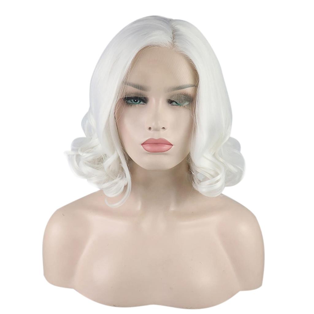 VOCOSTE Heat-Resistant Lace Front Wig, Medium Long Body Wave, for Girls, Everyday Use, White, 35.5 cm