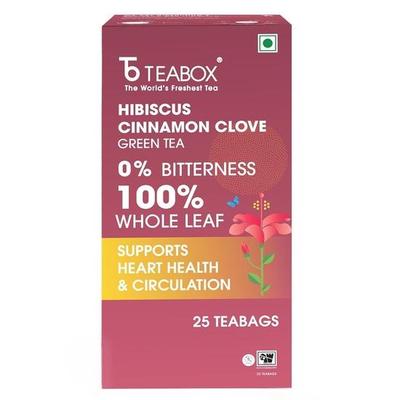 Teabox Hibiscus cinamono gvazdikėlių žaliosios arbatos maišeliai 25 vnt | 100% natūralus hibiscus, cinamonas ir gvazdikėliai
