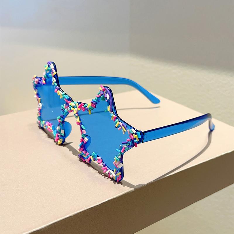 Cute Star Shaped Sunglasses with Sprinkles Women Stylish Beach Holiday Decor Shades Trendy Original Design Sun Glasses