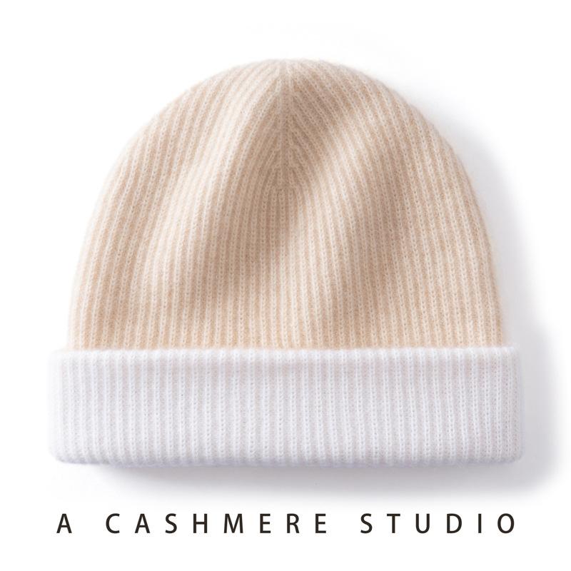 Double cashmere hat men's and women's autumn and winter versatile knitted hat thickened warm color matching bag head hat cold hat