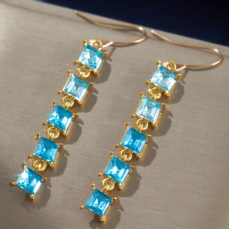 Luxurious Sparkling Blue Color Inlaid Zircon Long Pendant Earrings, Women s Fashionable Wedding Banquet Zircon Gifts