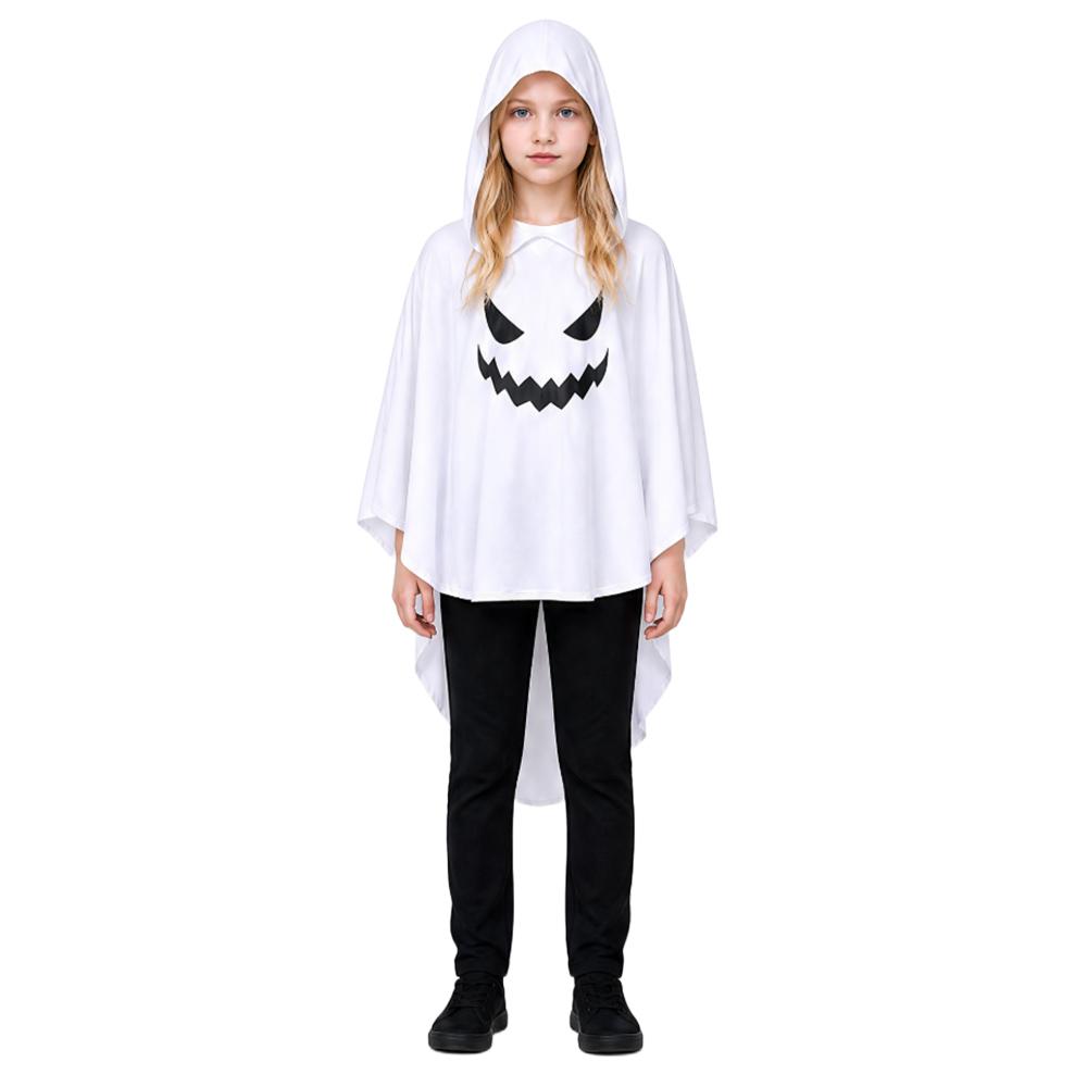 Costume Fantôme Blanc d'Halloween Cape à Capuche Lumineuse dans le Noir Démon Costume Cosplay Châle de Carnaval S white
