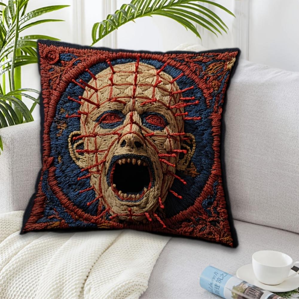 Vikama Embroidery-Style Horror Movie Cushion Cover Gothic Horror Style Living Room Sofa Cushion Cover Home Decor