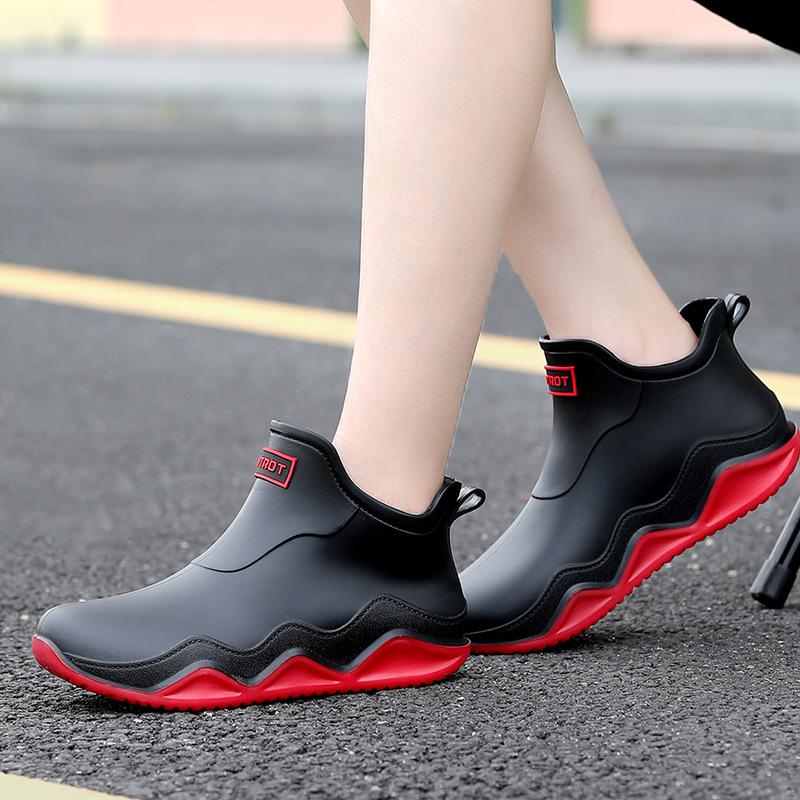 Water shoes short tube couple rain shoes men's low-top outer wear thick-soled shallow mouth non-slip rubber shoes men and women