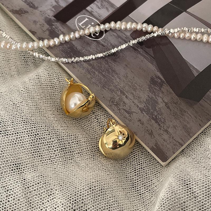 

ins exquisite 925 silver needle pearl ear buckle women s niche design octagram earrings summer new fashion 925 silver needles