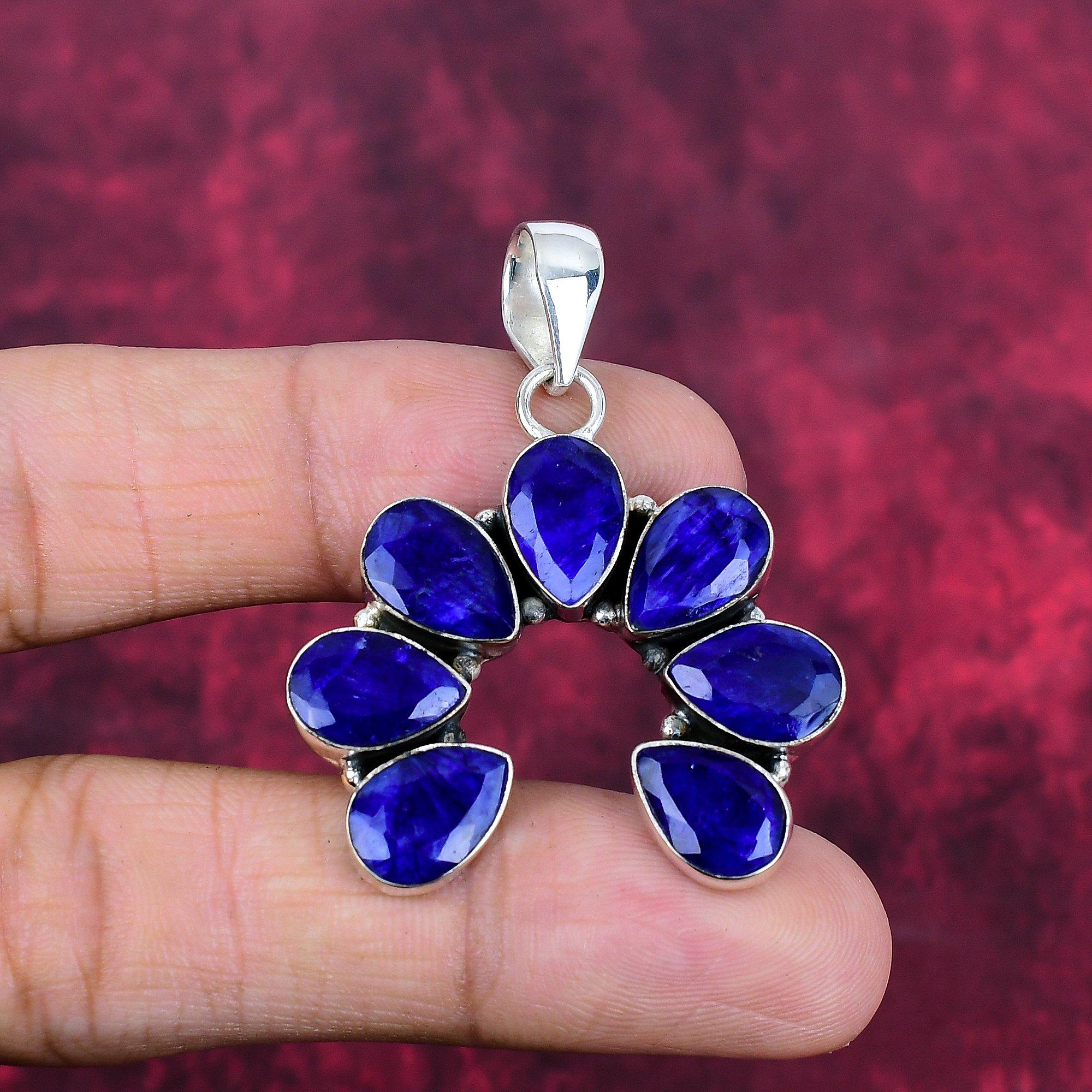 

Подвеска с синим сапфиром, подвеска из драгоценного камня ручной работы, подвеска из стерлингового серебра 925 пробы, антикварные ювелирные изделия, для подарка на помолвку 1.77 Inches