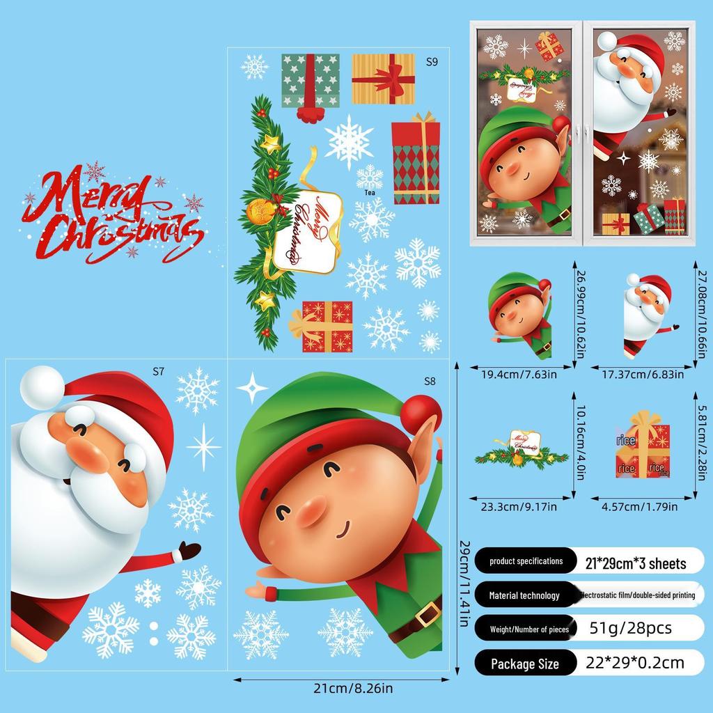 Christmas Electrostatic Stickers: Snowman, Snowflake, Bells - Window & Wall Decorations