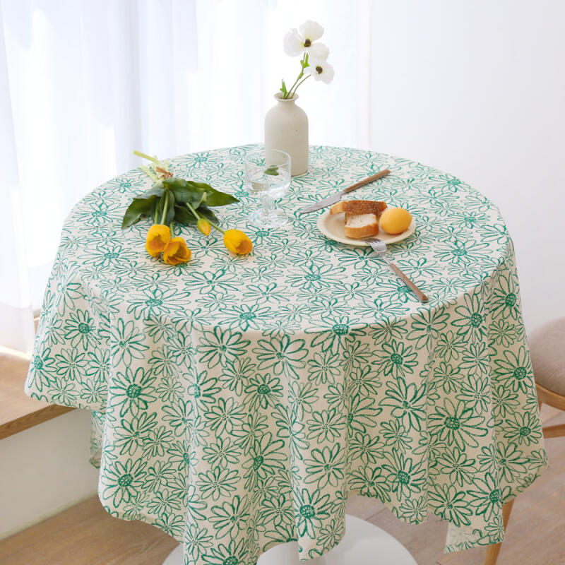 Sketch Cotton Tablecloth Side Tablecloth S (60cmx60cm) Green Drawing