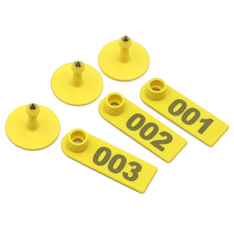 

100Pcs Sheep Goat Ear Tag Signs With Number Ear Laser Typing Copper Head Earrings Farm Animal Identification Card 001a100 жёлтый