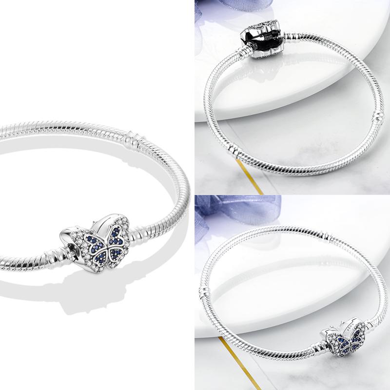 925 Silver Bracelet Four Leaf Clover Butterfly Heart Charm Beads DIY Adjustable 17 20CM Fashion Jewelry