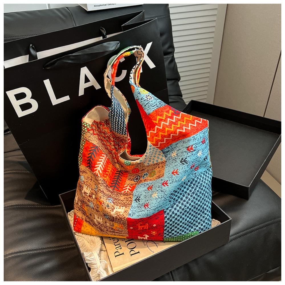 New trend fashion niche retro ethnic style shoulder bag double-sided back leisure vacation style flower cloth bag