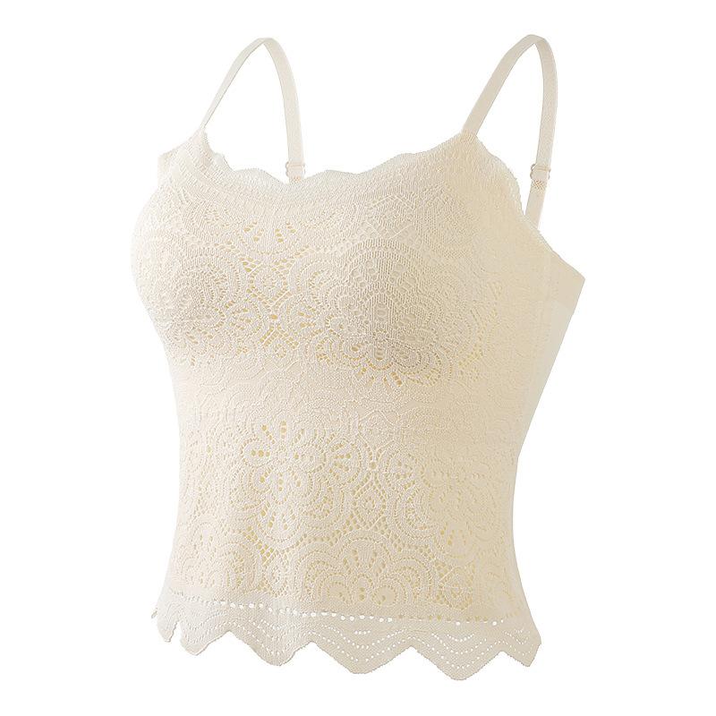 Traceless lace suspender, beautiful back, polished warm vest, chest pad, autumn and winter inner cover, free bra.