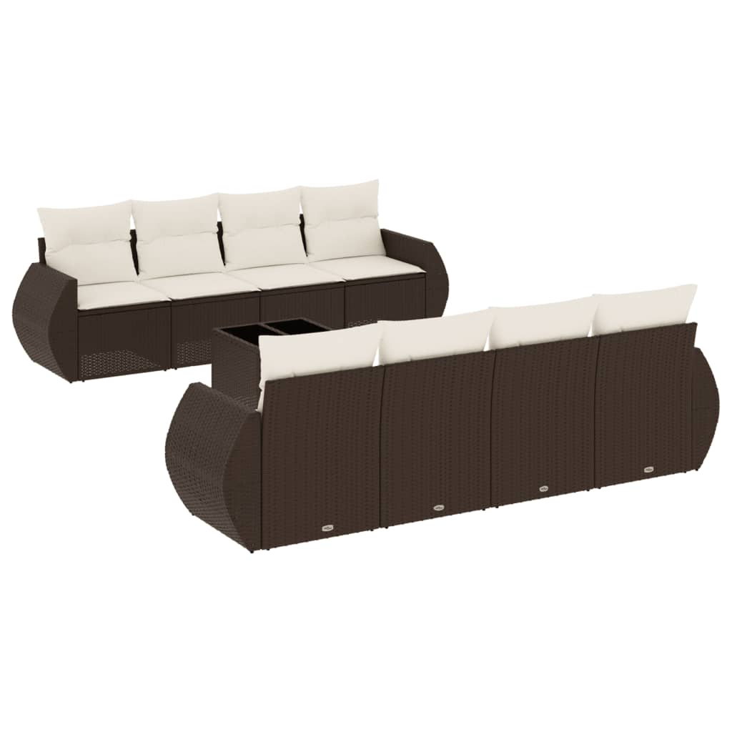 Vidaxl 9-Cz. Conjunto de Muebles de Jardín con Cojines, Marrón, Ratán Sintético