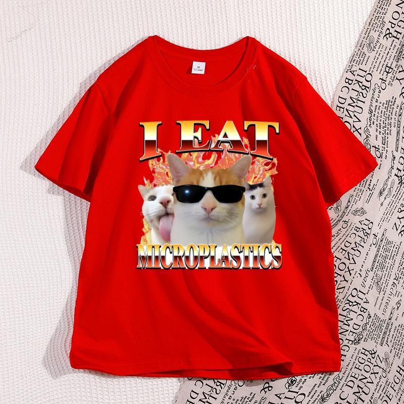 I Eat Microplastics Funny Cat Tshirt Unisex Cotton Short Sleeve Casual T Shirts Graphic Tee Shirt Clothes Unisexs Meme Tshirts S