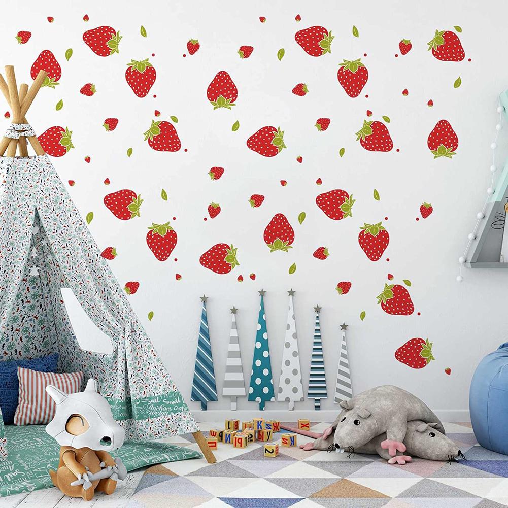 92pcs Strawberry Stickers Colorful Waterproof Wall Decals Wallpaper For Girls Boys Bedroom Nursery Wall Decor