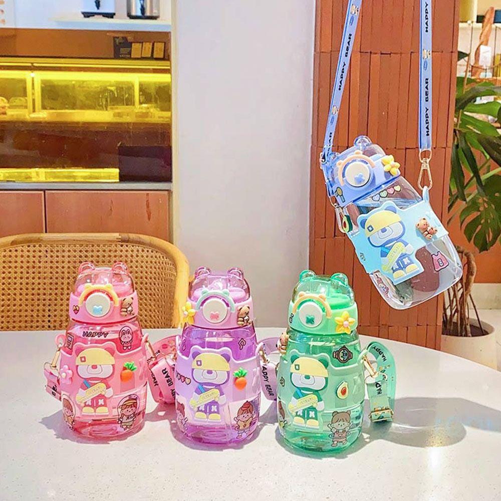600ML With Strap Water Cup Leakproof Beverage Kettle Creative Kids Summer Water Bottle  School