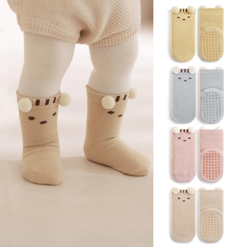 Cute Cartoon Bear Design Baby Socks Coral Velvet Warm Infants Stocking Thickened Socks for 0-5year Kids